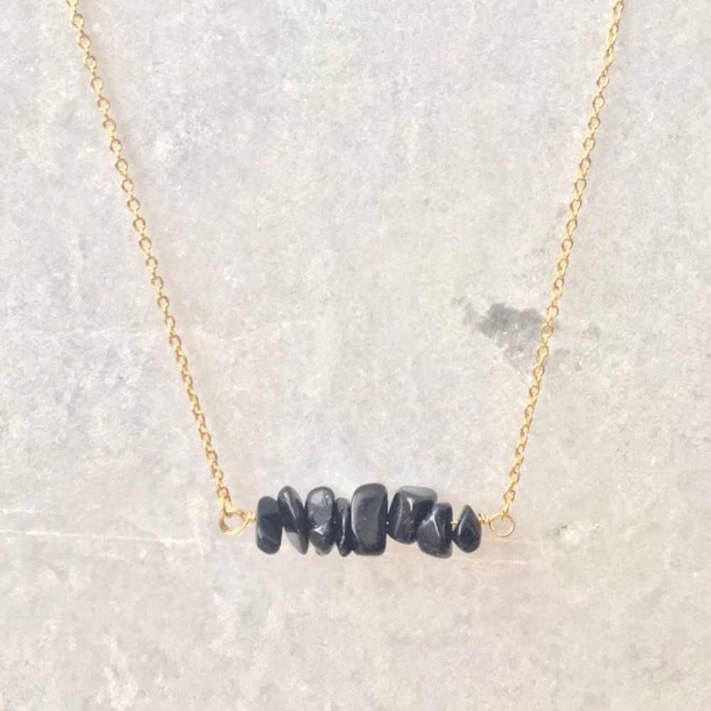 Onyx Bar Necklace on Gold
